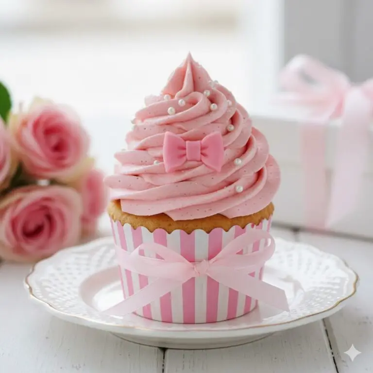 עיצוב תמונה של קאפקייק ורוד לילדות עם סרט ורוד